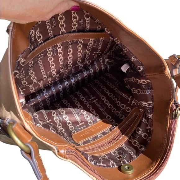 Tignanello Leather Tan and Brown Shoulder Bag Purse - Picture 2 of 14